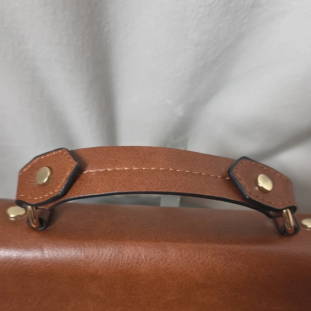 Crossbody Brown Gold Hardware Top Handle Satchel with Detachable Strap & Clasp
